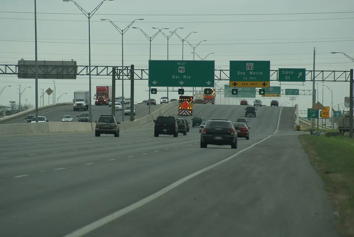 U.S. Highway 90 westbound near the Loop 1604/SeaWorld interchange, San Antonio, Texas